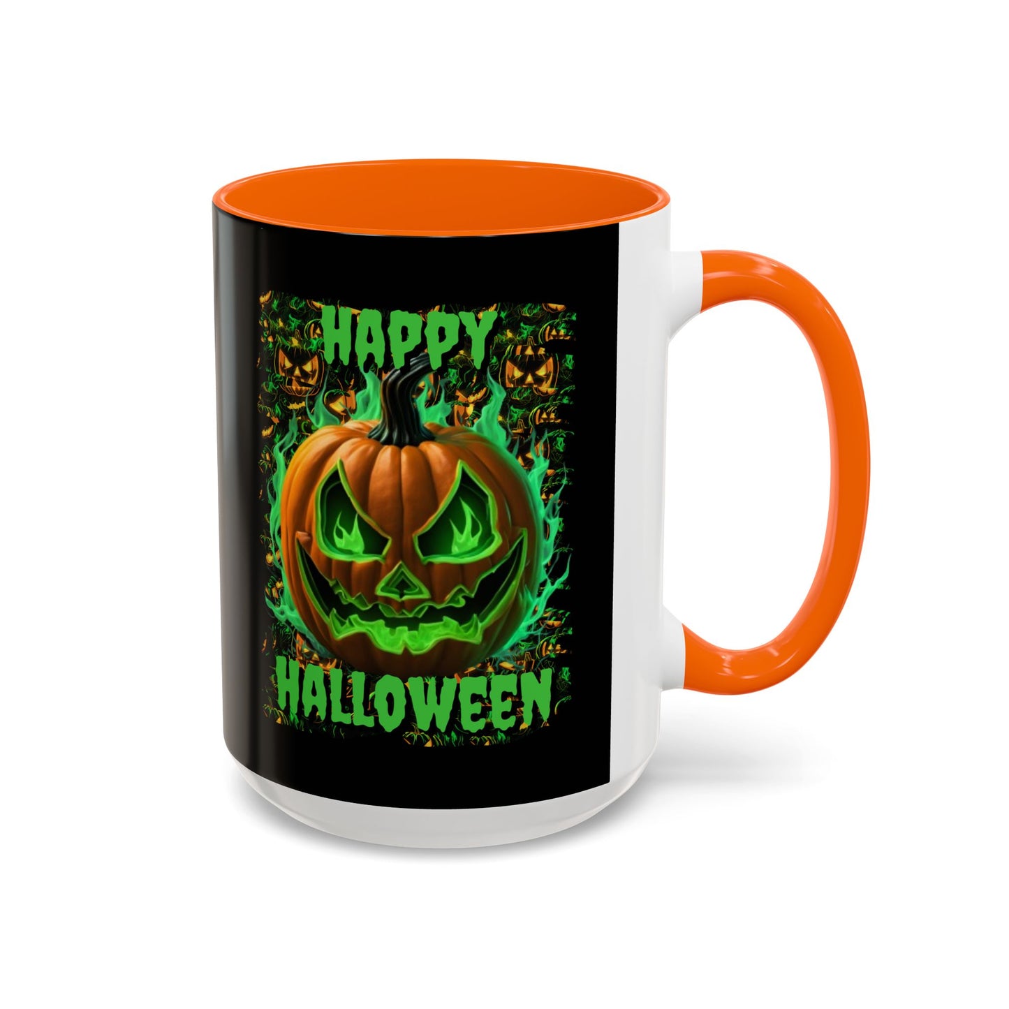 Happy Halloween Green Jack Black Accent Mug by CreepyCrafts.boo