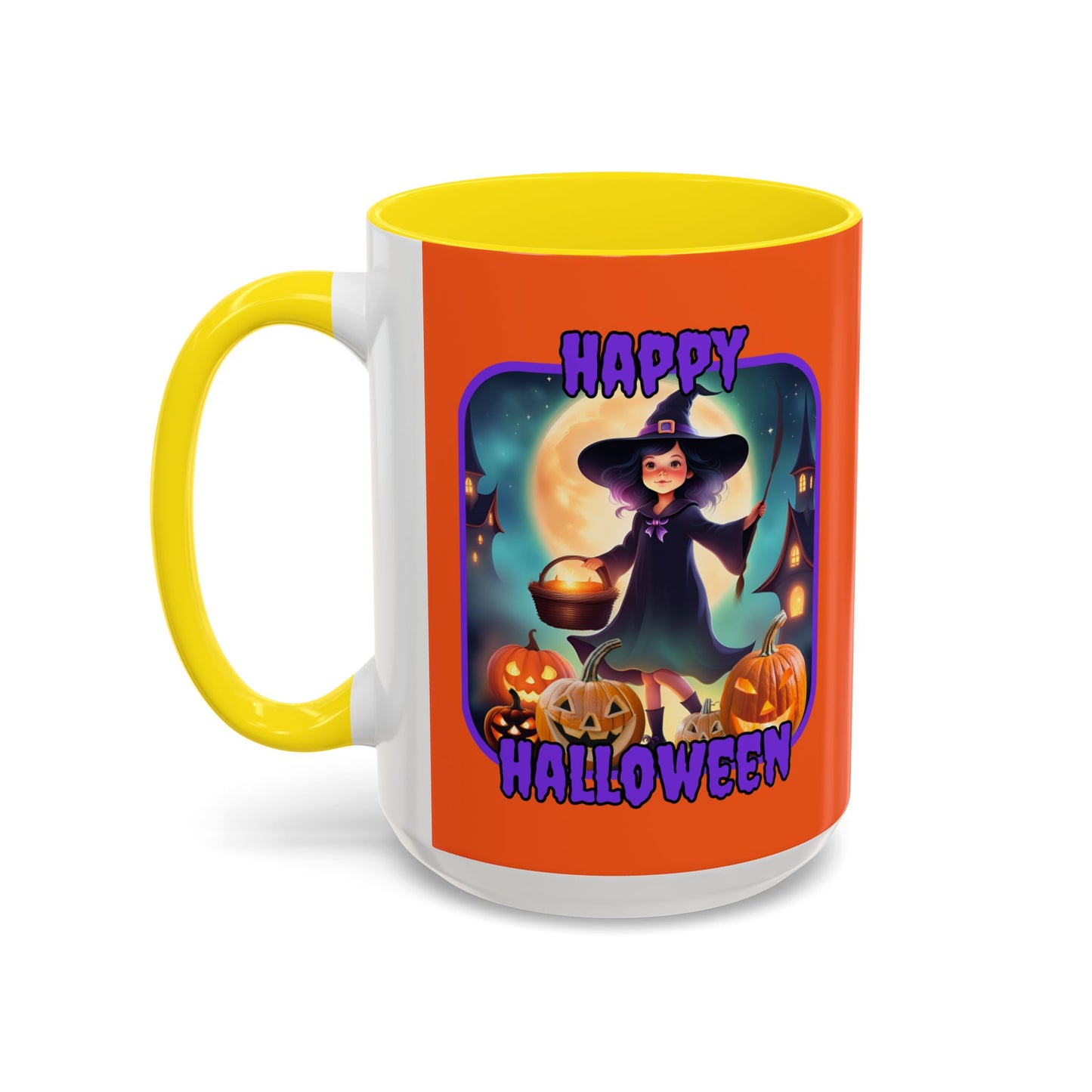 Happy Halloween Little Witch Purple font Orange Accent Mug by CreepyCrafts.boo