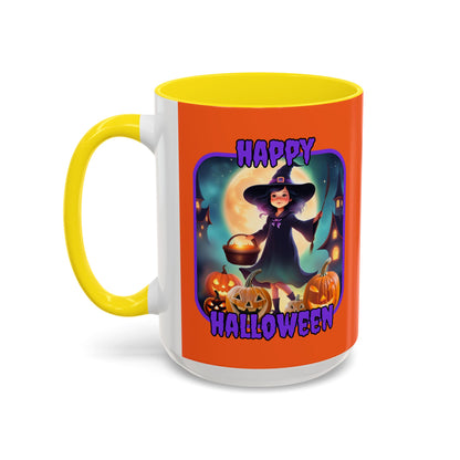 Happy Halloween Little Witch Purple font Orange Accent Mug by CreepyCrafts.boo