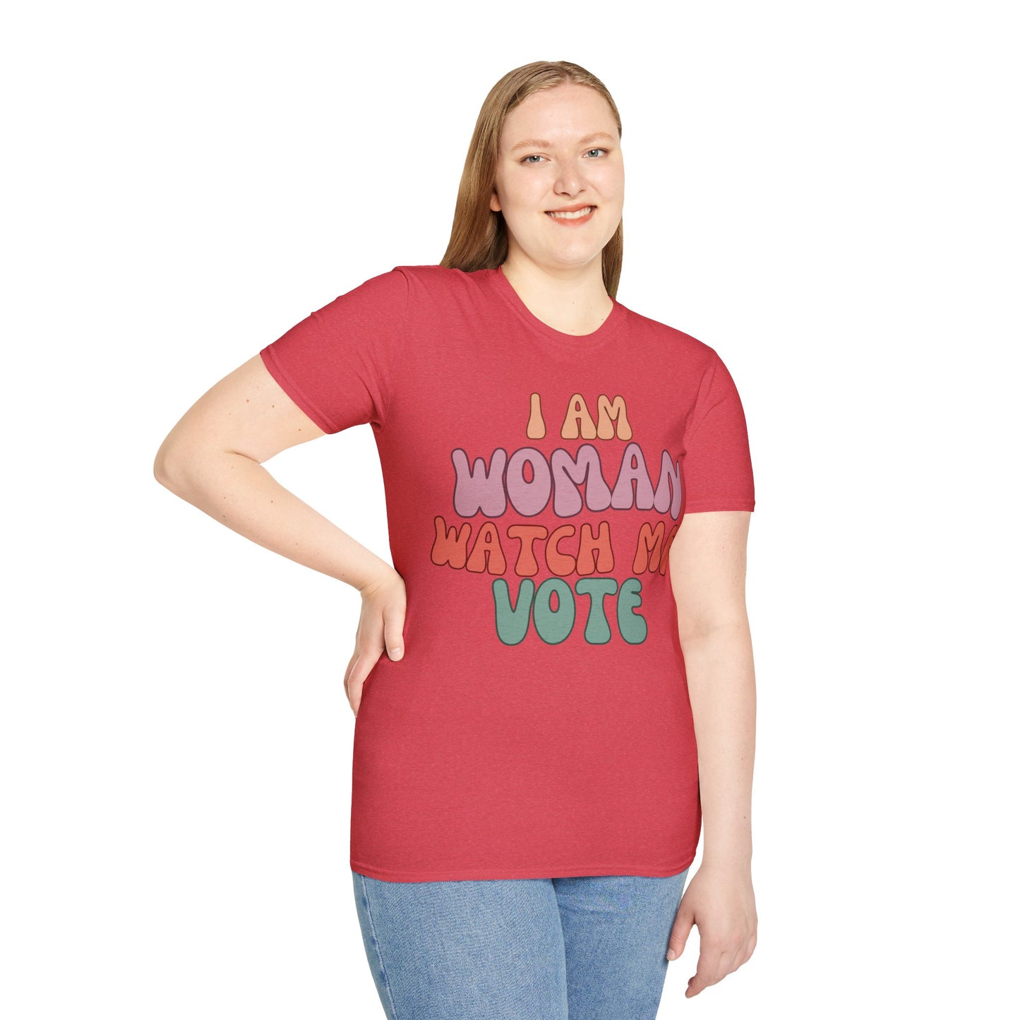 I Am Woman Watch Me Vote Light colors Unisex T-Shirt by cypherpunkgear.com