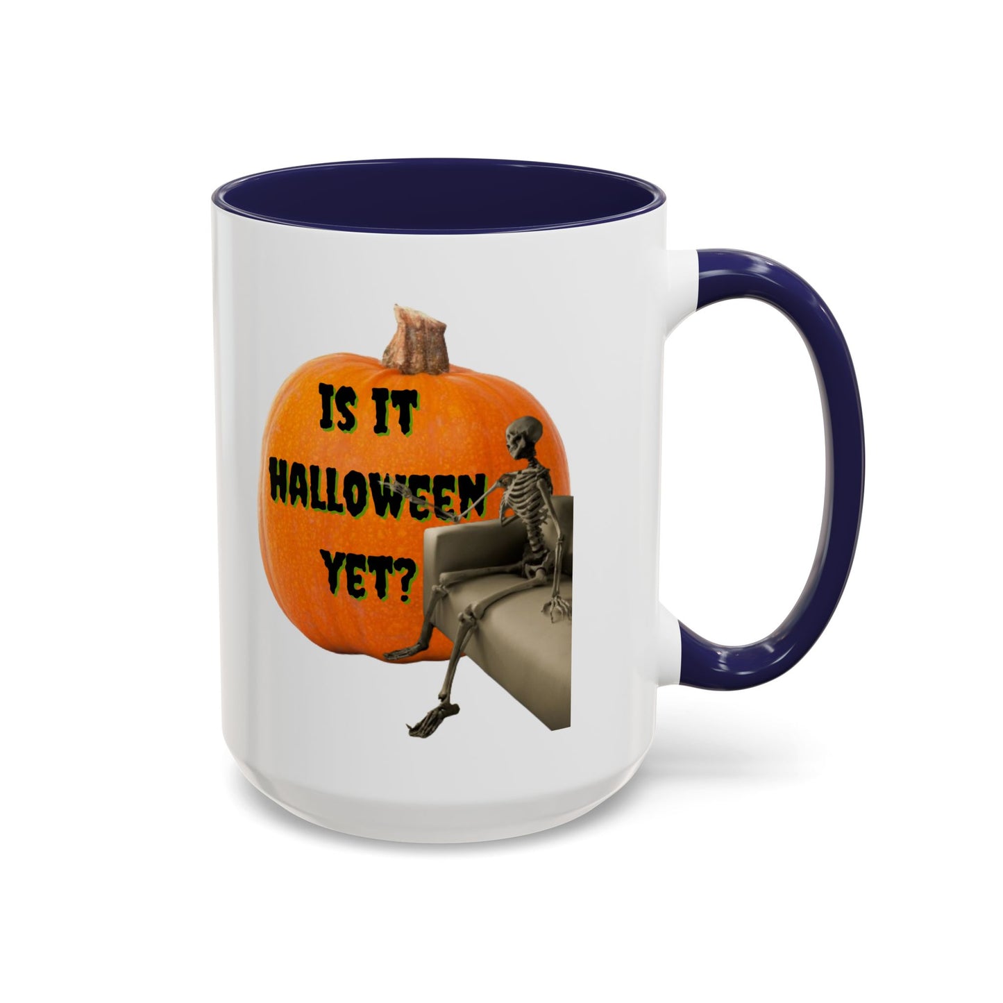 Is it Halloween yet? Skeleton's Giant Pumpkin White Accent Mug by CreepyCrafts.boo