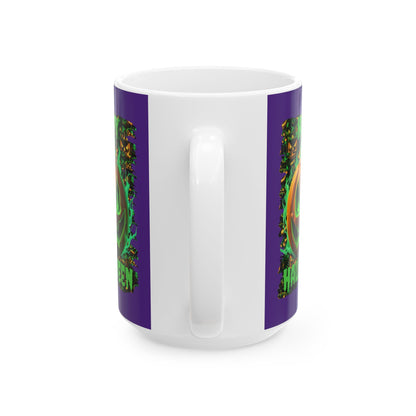 Happy Halloween Green Jack Purple Mug by cypherpunkgear