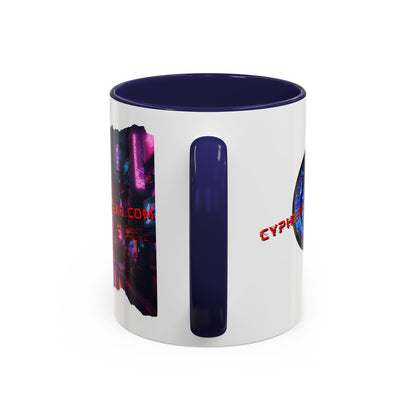 2-sided, cypherpunkgear.com Logo & Cityscape Accent Mug by cypherpunkgear.com