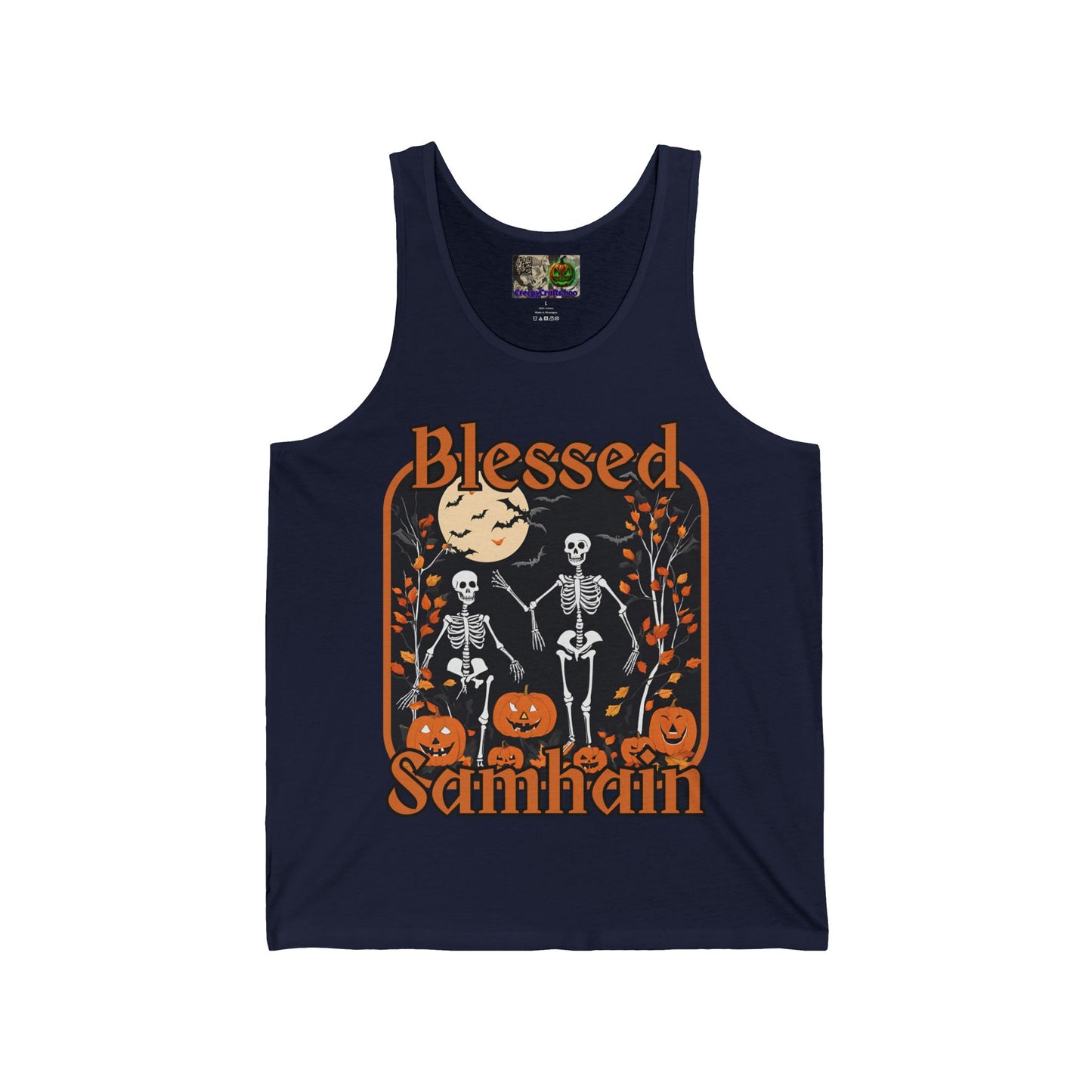 Spooktacular Skeletons of Samhain Unisex Jersey Tank Top by CreepyCrafts.boo