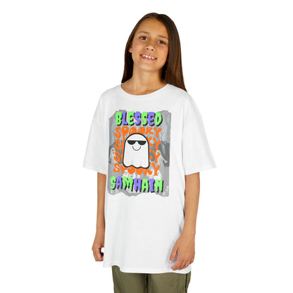 Spooky Blessed Samhain Ghost Mixed font Kids Heavy Cotton™ Tee by CreepyCrafts.boo