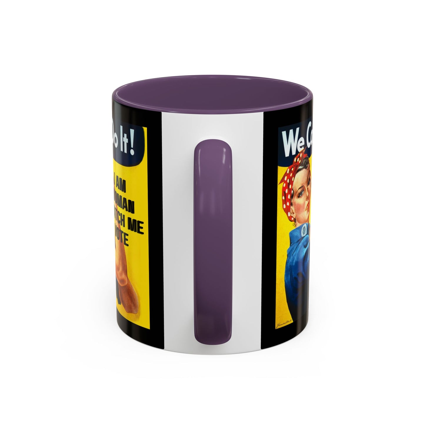 I Am Woman Watch Me Vote Rosie Black Accent Mug by cypherpunkgear.com