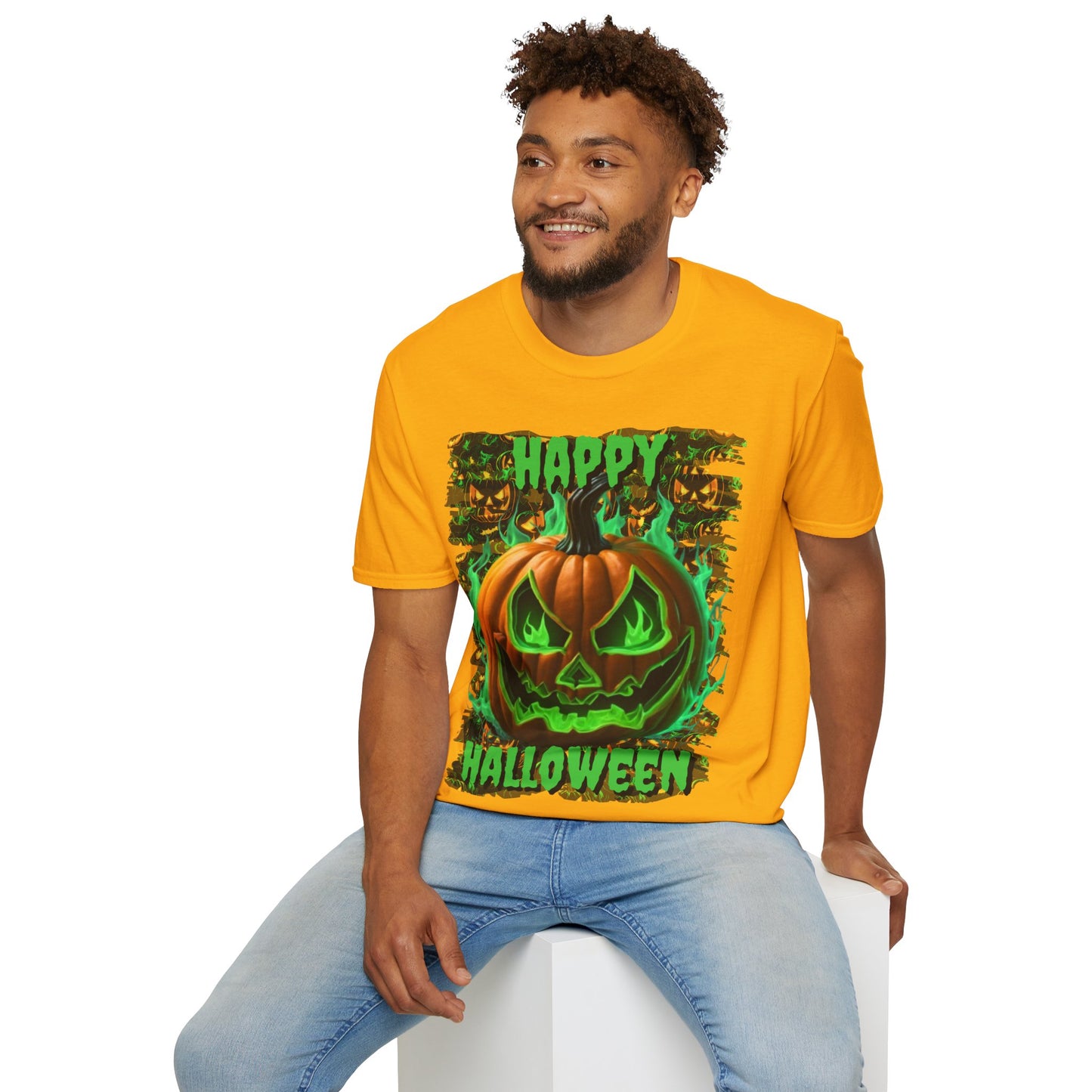 Happy Halloween Green Jack Light colors Unisex T-Shirt by CreepyCrafts.boo