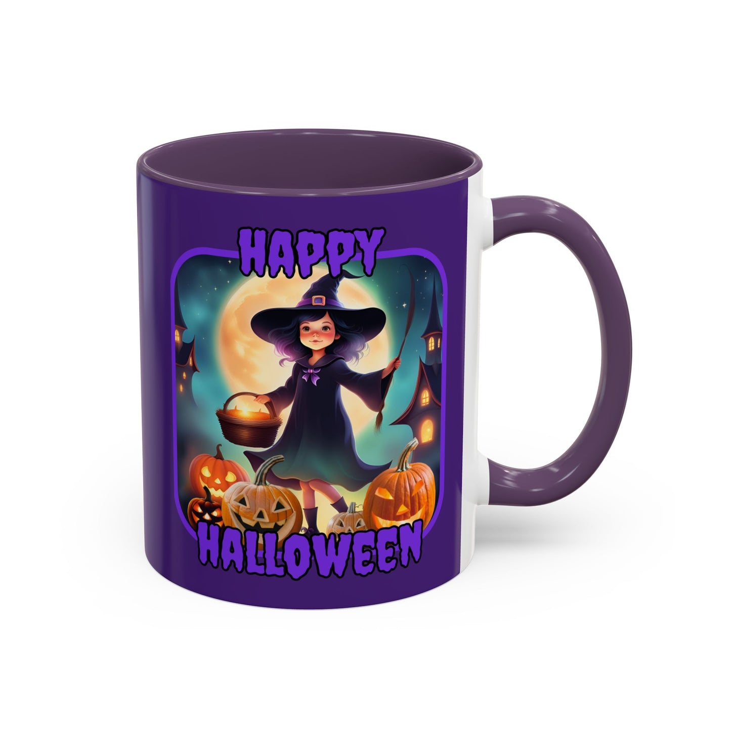 Happy Halloween Little Witch Purple font Purple Accent Mug by CreepyCrafts.boo