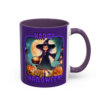 Happy Halloween Little Witch Purple font Purple Accent Mug by CreepyCrafts.boo