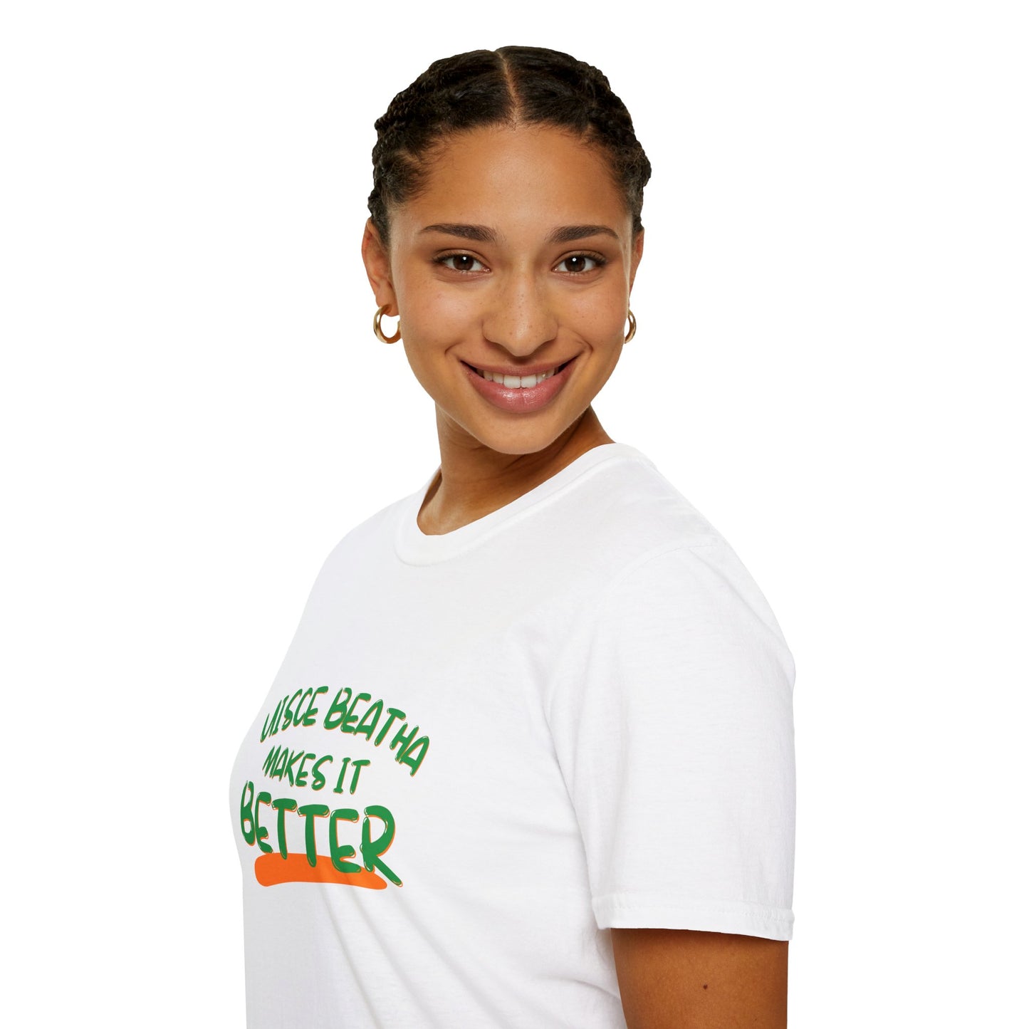 Uisce Beatha makes it better Green font Light colors Unisex T-Shirt by cypherpunkgear.com