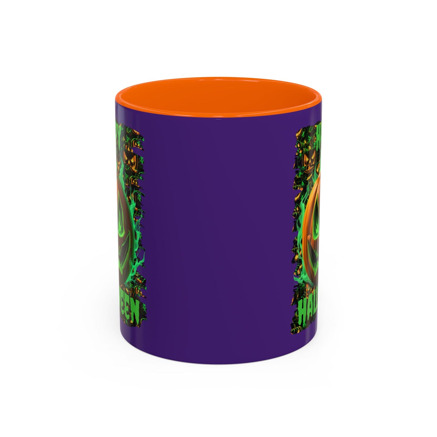 Happy Halloween Green Jack Purple Accent Mug by CreepyCrafts.boo