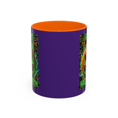 Happy Halloween Green Jack Purple Accent Mug by CreepyCrafts.boo