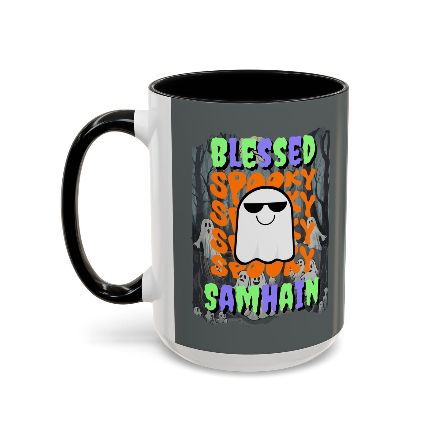 Spooky Blessed Samhain Ghost Mixed font Accent Mug by CreepyCrafts.boo