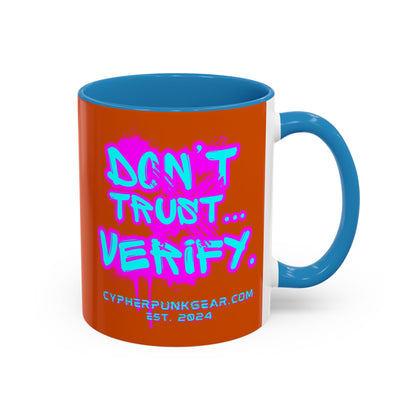 Don't Trust...Verify. Orange Accent Mug by cypherpunkgear.com