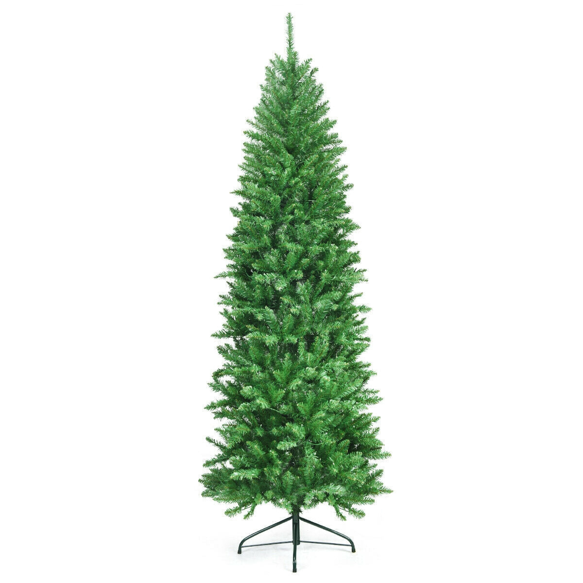 6 Feet PVC Hinged Pre-lit Artificial Fir Pencil Christmas Tree with 150 Lights