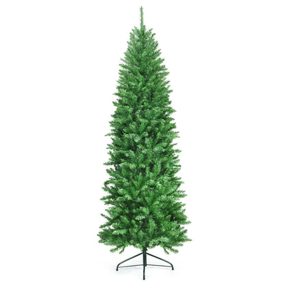 6 Feet PVC Hinged Pre-lit Artificial Fir Pencil Christmas Tree with 150 Lights