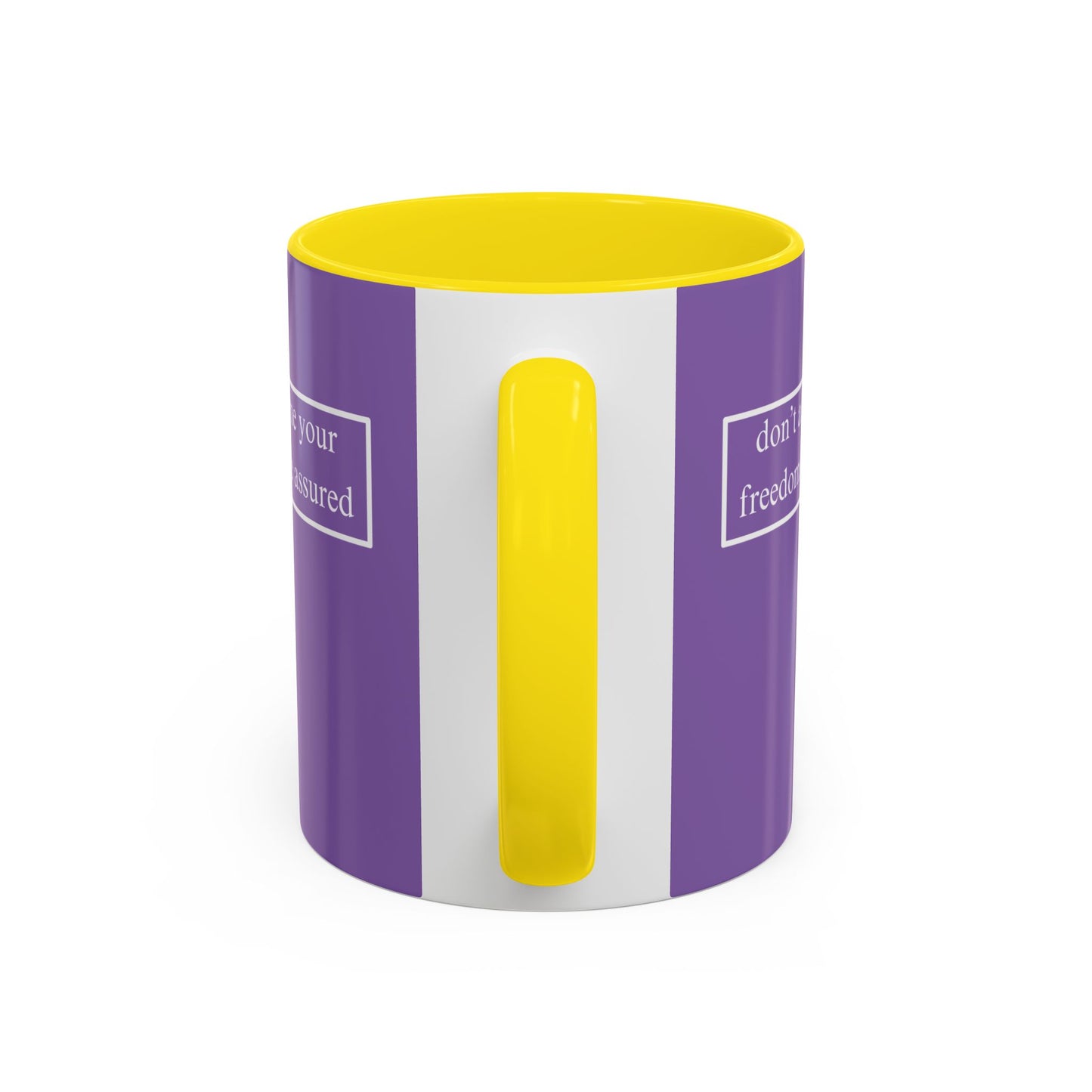 don't assume your freedoms are assured, White font, Light Purple Accent Mug by cypherpunkgear.com