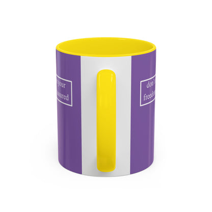 don't assume your freedoms are assured, White font, Light Purple Accent Mug by cypherpunkgear.com