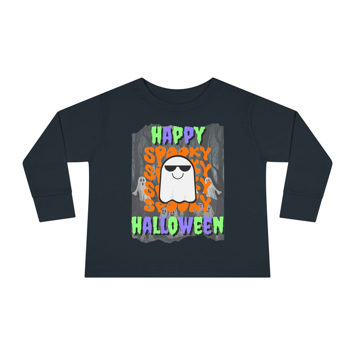 Spooky Happy Halloween Ghost Mixed font Toddler Long Sleeve Tee by CreepyCrafts.boo