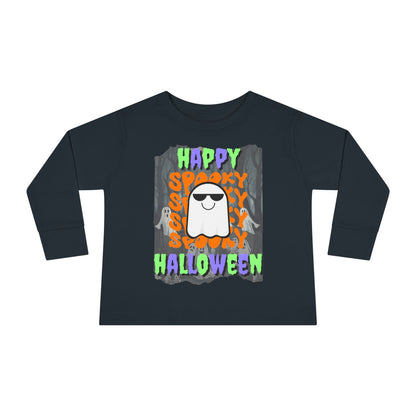 Spooky Happy Halloween Ghost Mixed font Toddler Long Sleeve Tee by CreepyCrafts.boo