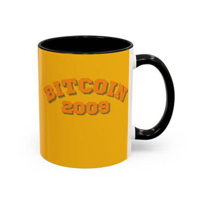 Bitcoin 2009 Yellow Accent Mug by cypherpunkgear.com