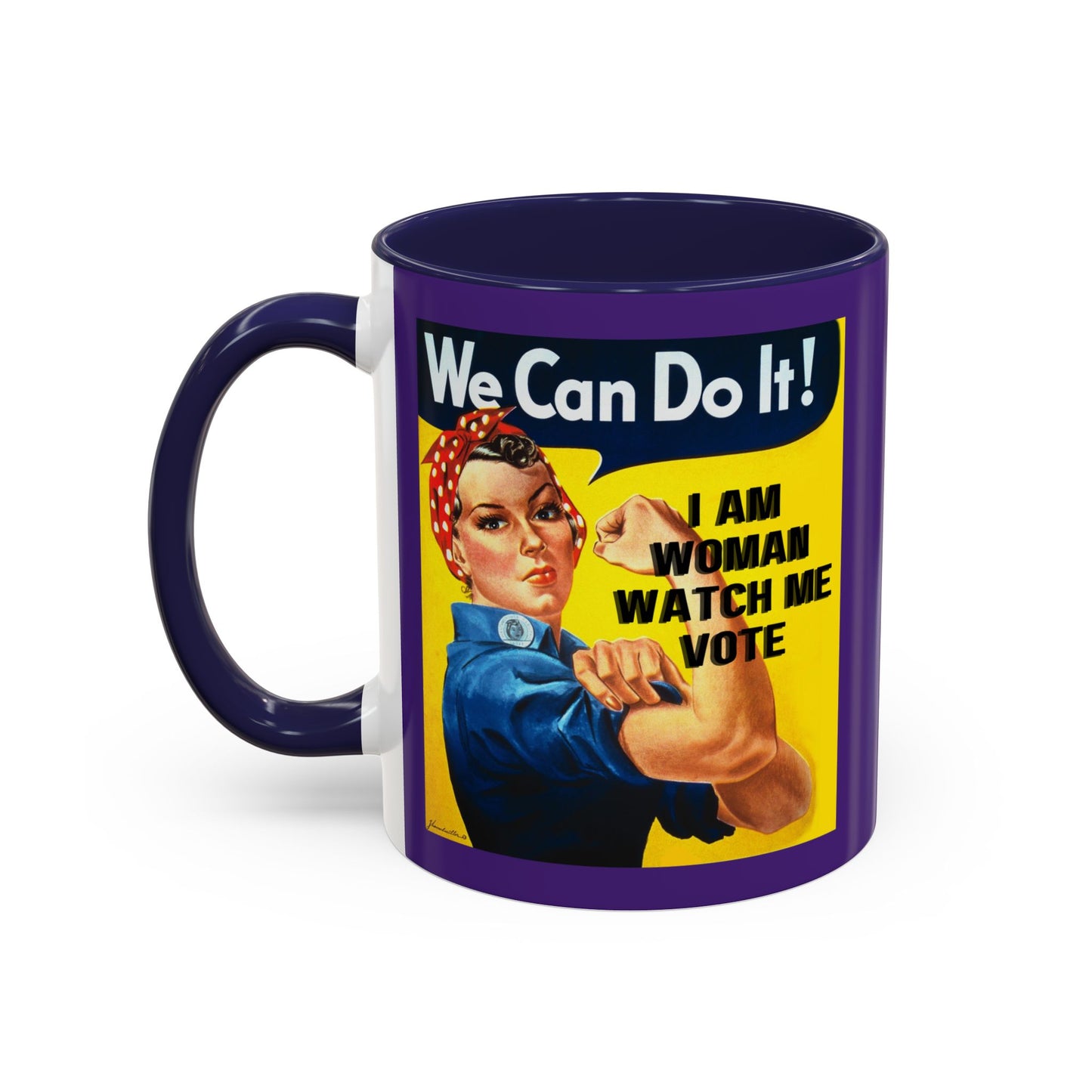 I Am Woman Watch Me Vote Rosie Dark Purple Accent Mug by cypherpunkgear.com