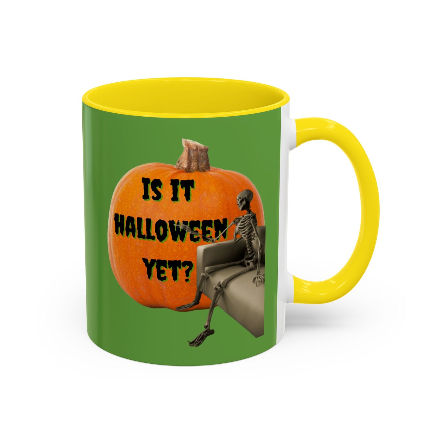 Is it Halloween yet? Skeleton's Giant Pumpkin Green Accent Mug by CreepyCrafts.boo