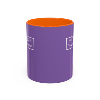 don't assume your freedoms are assured, White font, Light Purple Accent Mug by cypherpunkgear.com