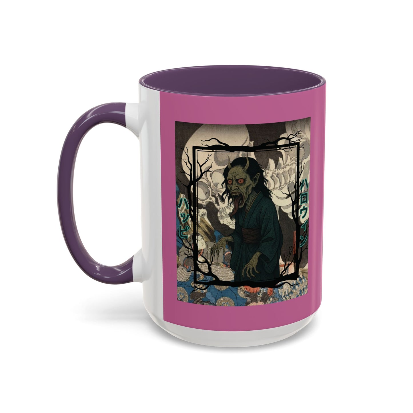 Yōkai Happy Halloween Pink Accent Mug by CreepyCrafts.boo