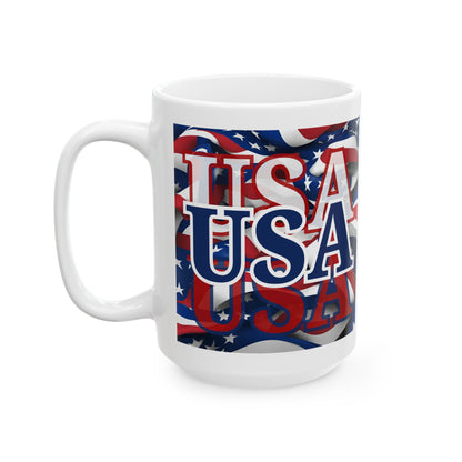 USA Blue font Center Patriot White Mug by cypherpunkgear.com