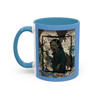 Yōkai Happy Halloween Light Blue Accent Mug by CreepyCrafts.boo