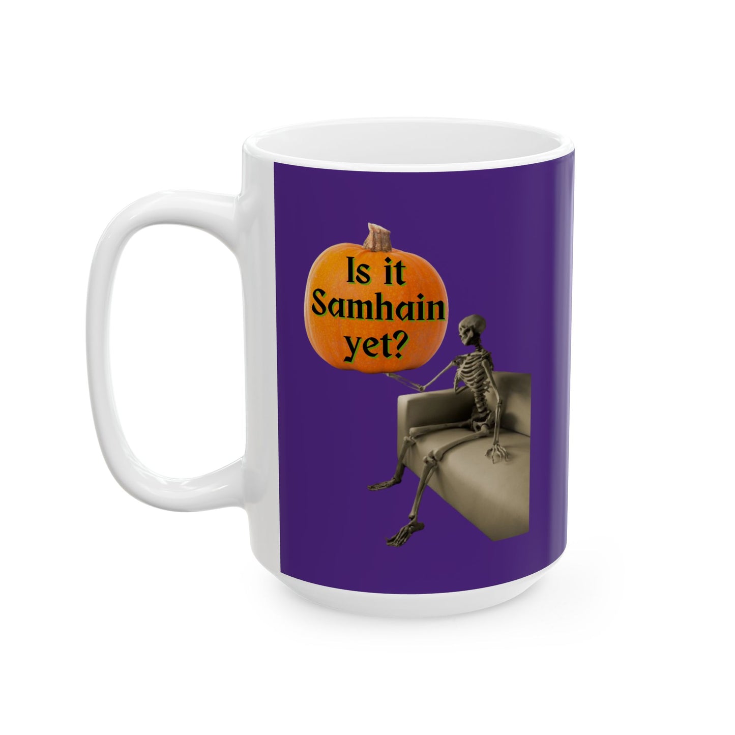 Waiting for Samhain Skeleton Purple Mug by cypherpunkgear