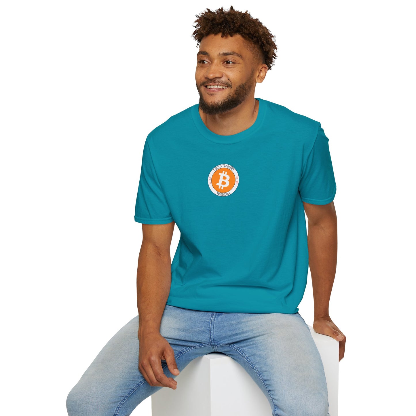 2-sided, Bitcoin (BTC) Decentralized Freedom Dark colors Unisex T-Shirt by cypherpunkgear.com