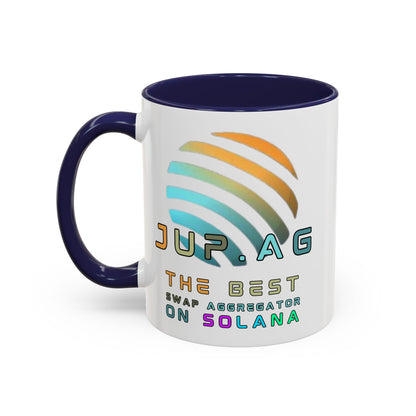 Jupiter (JUP) the best aggregator on Solana White Accent Mug by cypherpunkgear.com