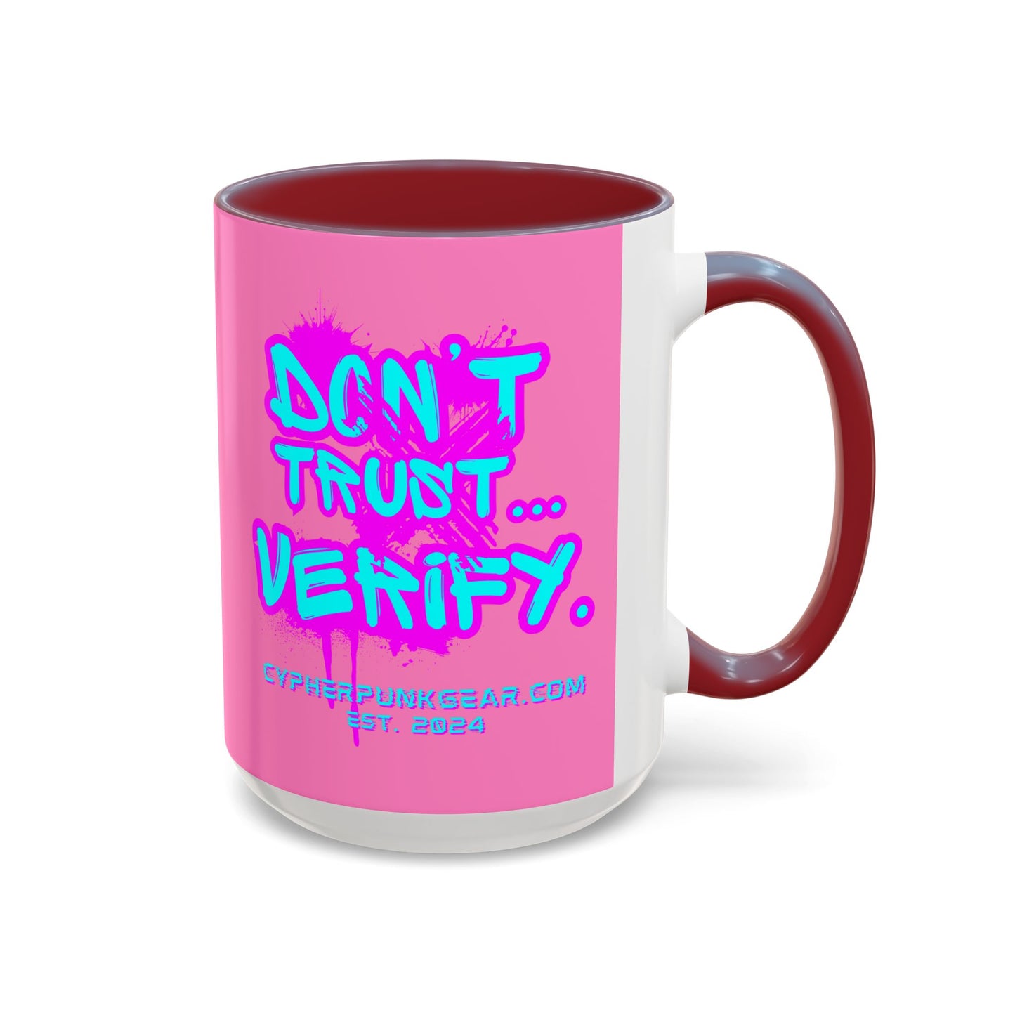 Don't Trust...Verify. Light Pink Accent Mug by cypherpunkgear.com