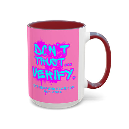 Don't Trust...Verify. Light Pink Accent Mug by cypherpunkgear.com