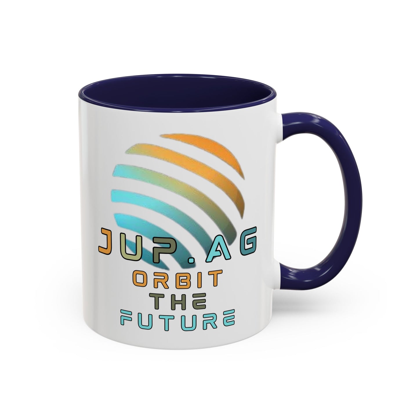 Jupiter (JUP) Orbit the Future White Accent Mug by cypherpunkgear.com