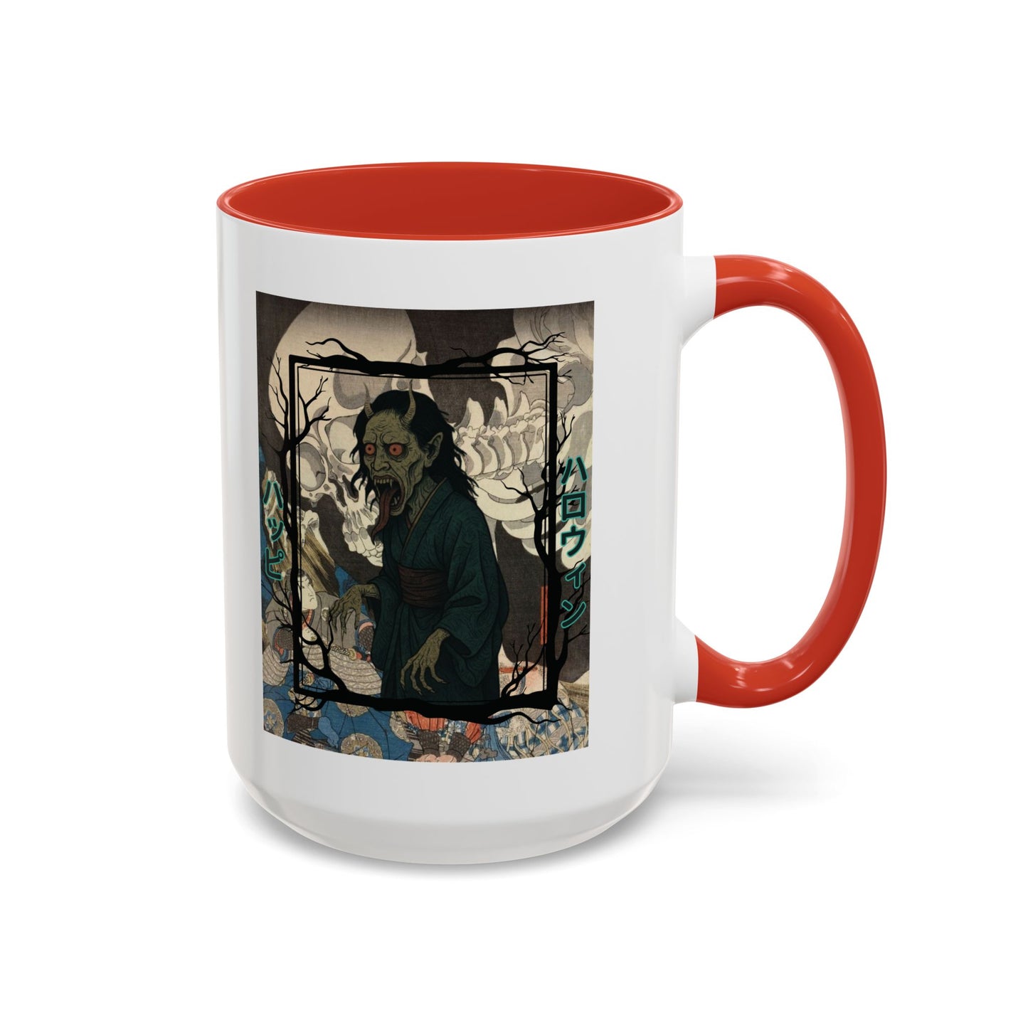 Yōkai Happy Halloween White Accent Mug by CreepyCrafts.boo