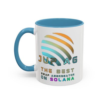 Jupiter (JUP) the best aggregator on Solana White Accent Mug by cypherpunkgear.com