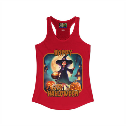 Happy Halloween Little Witch Orange font Women's Racerback Tank Top by CreepyCrafts.boo