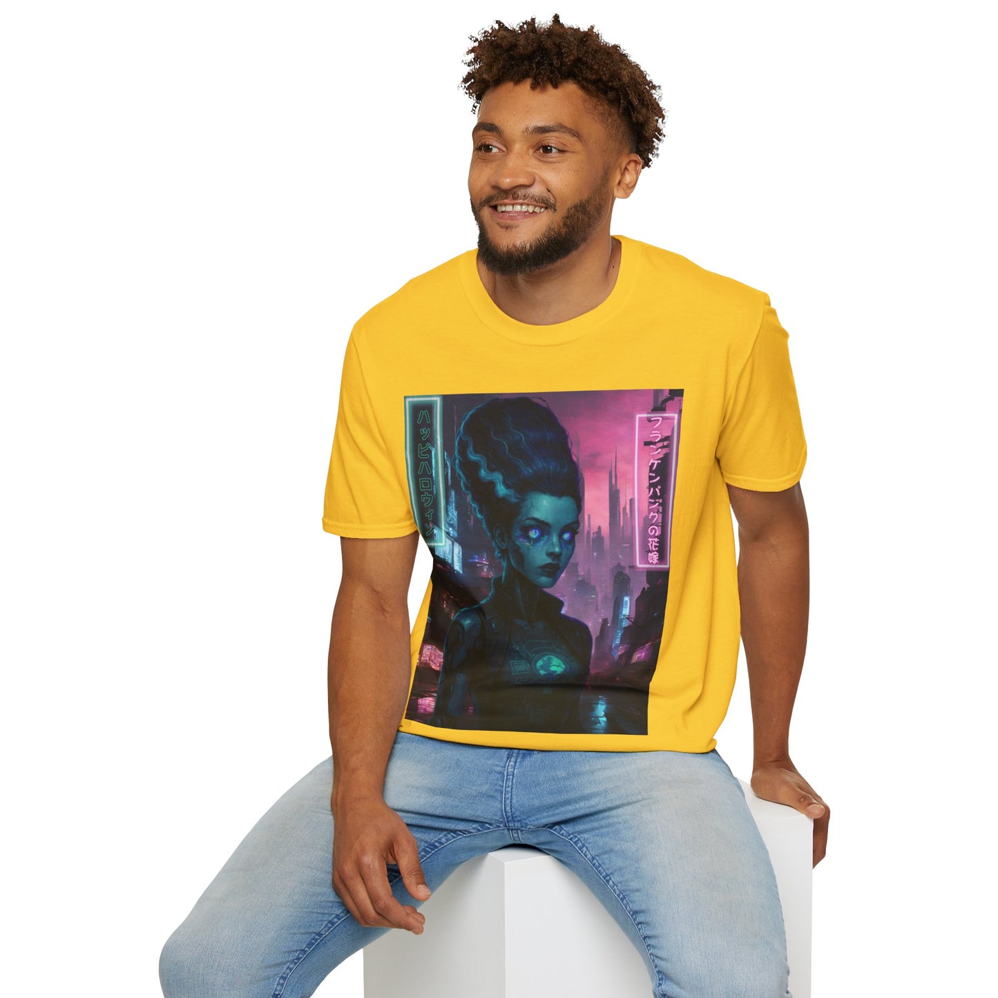 Neon Bride of Frankenstein Light colors Unisex T-Shirt by CreepyCrafts.boo