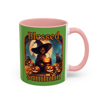 Blessed Samhain Cute Witch ORfont Accent Mug by cypherpunkgear