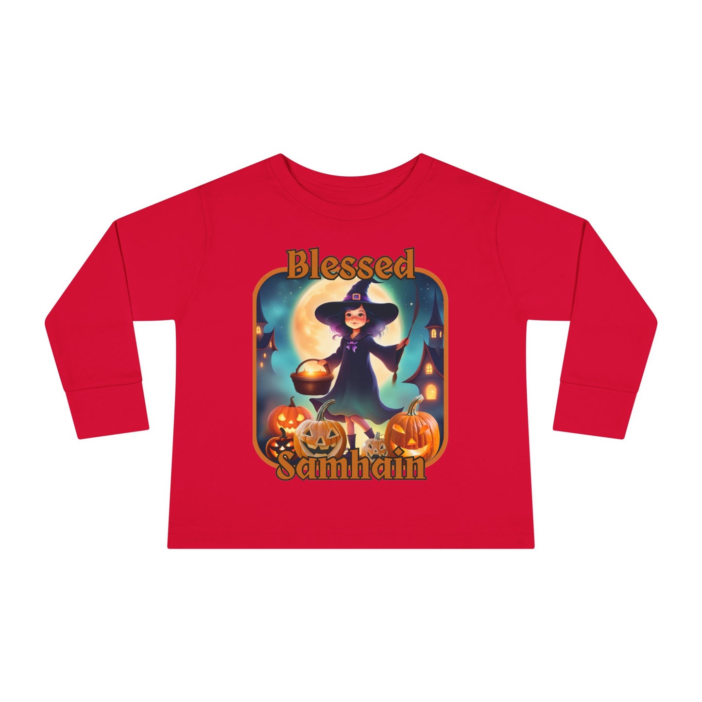 Blessed Samhain Little Witch ORfont Toddler Long Sleeve Tee by cypherpunkgear