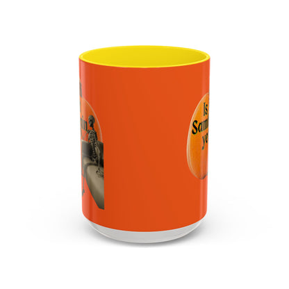 Is It Samhain Yet? Skeleton's Giant Pumpkin Orange Accent Mug by CreepyCrafts.boo