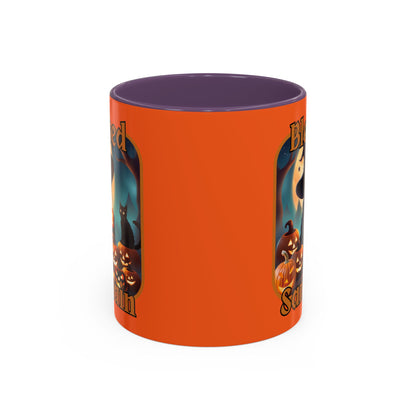 Blessed Samhain Cute Witch Orange font Orange Accent Mug by CreepyCrafts.boo