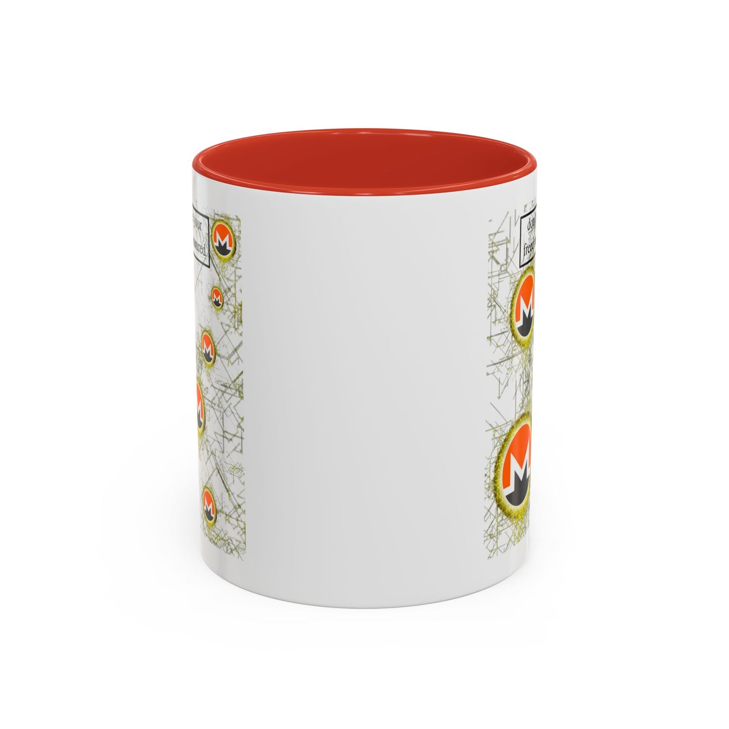 Monero (XMR) don't assume your freedoms are assured White Accent Mug by cypherpunkgear.com