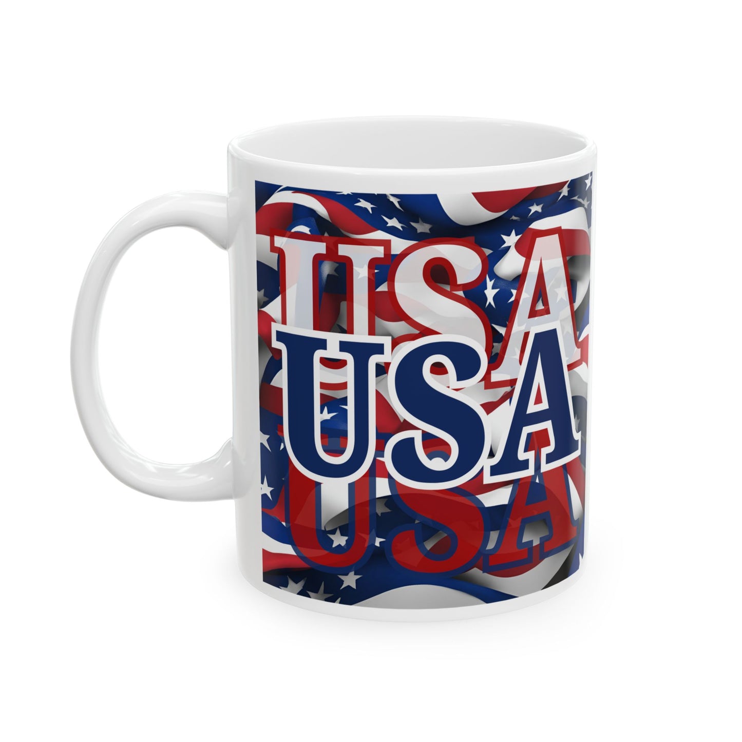 USA Blue font Center Patriot White Mug by cypherpunkgear.com