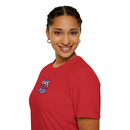 2-sided RED White and Blue USA Patriot Light colors Unisex T-Shirt by cypherpunkgear.com