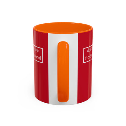 don't assume your freedoms are assured, White font, Red Accent Mug by cypherpunkgear.com