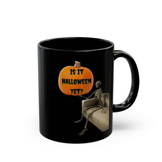 Is it Halloween yet? Skeleton's Pumpkin Black Mug by CreepyCrafts.boo